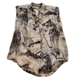 Madewell Silk Safari Sleeveless Button Up Blouse Top Size Small Animals Print